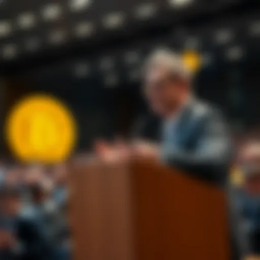 Mathew Katter discussing his Bitcoin strategy at a podium during Bitcoin University event