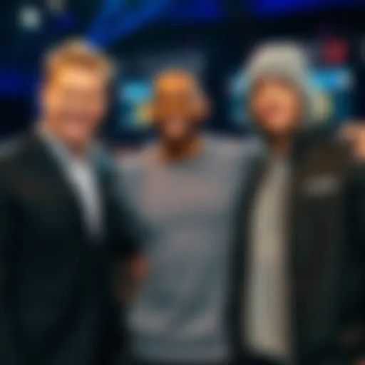 Matt Damon, LeBron James, and Eminem standing together smiling at an event, showcasing their new venture