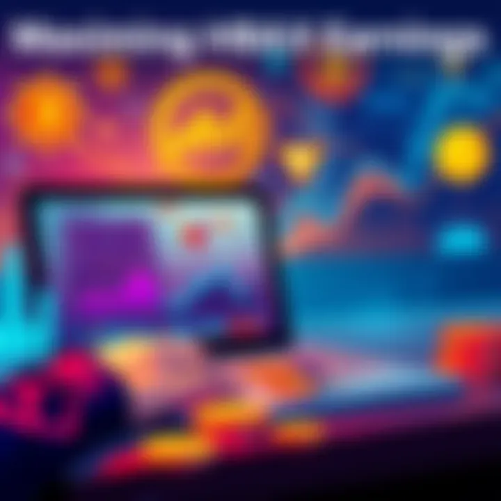 Illustration of a person analyzing charts and figures on a laptop, with symbols of HBARX and cryptocurrency platforms in the background