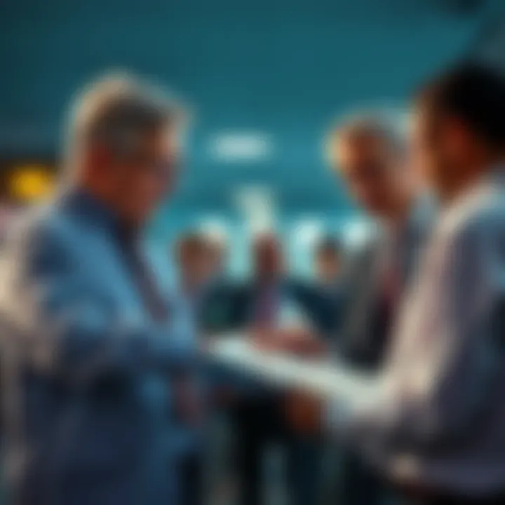 A small-town mayor reviewing parcel maps and discussing potential sales with local officials.