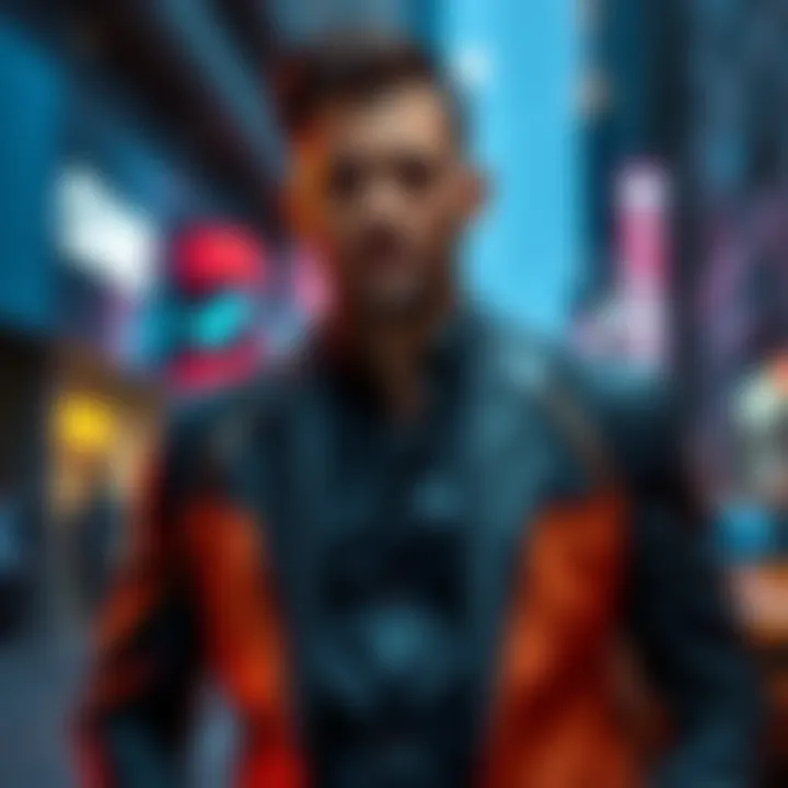 A man wearing a McLaren suit, showcasing sleek design and racing elements, in a stylish urban setting.
