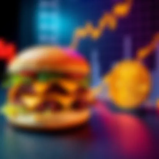 McRib Sandwich and Bitcoin Chart A McRib sandwich next to a chart showing a rising Bitcoin price trend, symbolizing the correlation between the McRib's return and Bitcoin's growth.