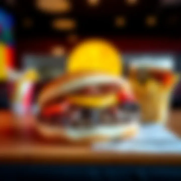 A McRib sandwich on a table with a Bitcoin symbol in the background, highlighting the connection between fast food and cryptocurrency.