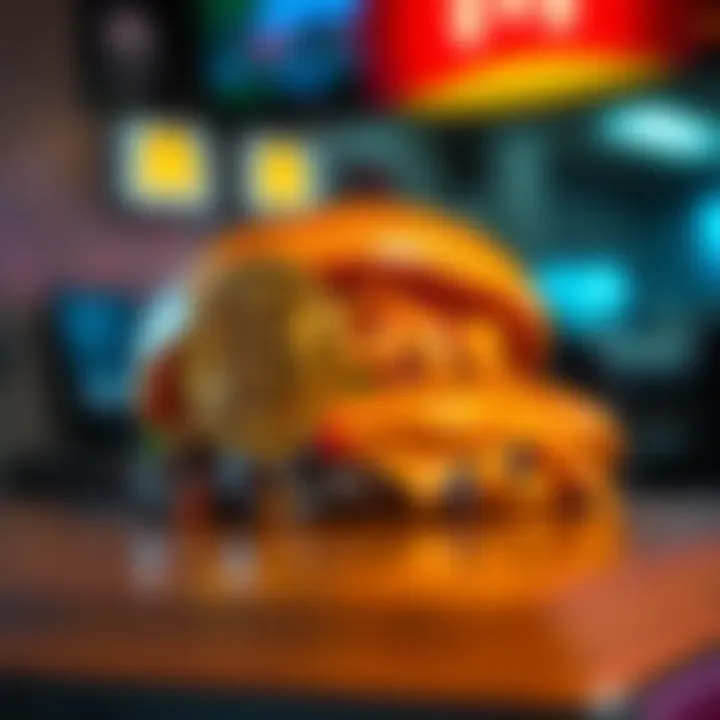 A close-up of a McRib sandwich beside a golden Bitcoin symbol, highlighting the connection between fast food and cryptocurrency rallies.