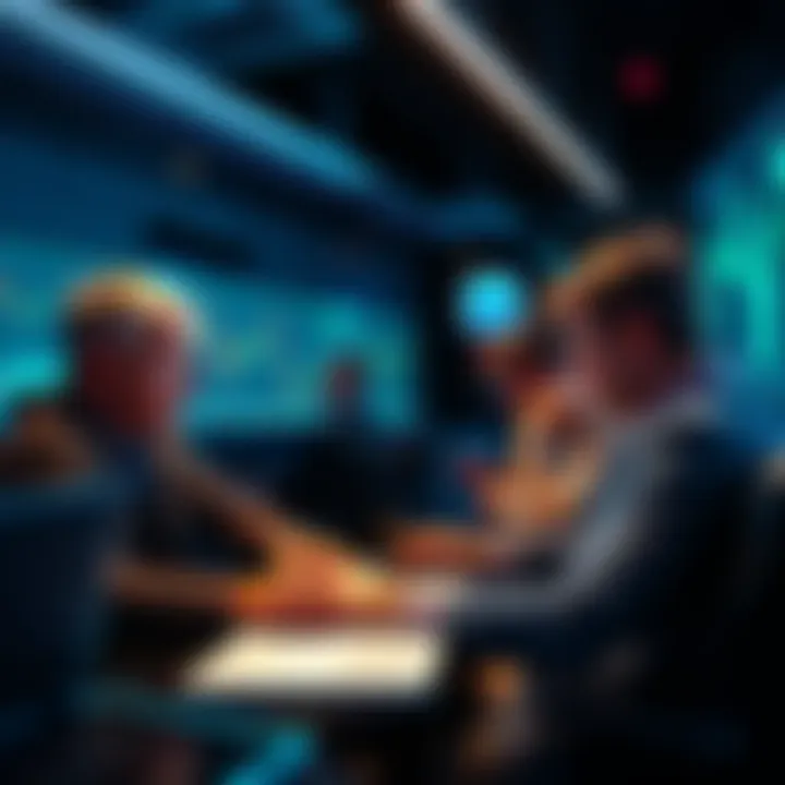 A group of investors analyzing charts and using tools on laptops to make smart memecoin trades