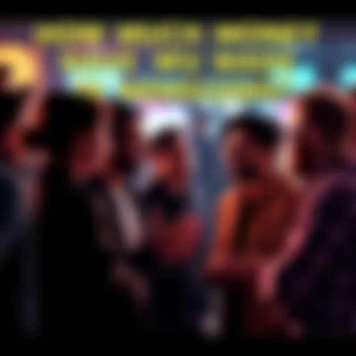 People discussing memecoins profit Group of people sharing stories about their earnings from memecoins in a lively conversation