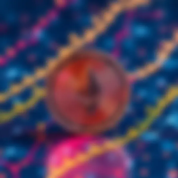 An illustration showing a digital coin with Meta's logo on the Ethereum blockchain background.