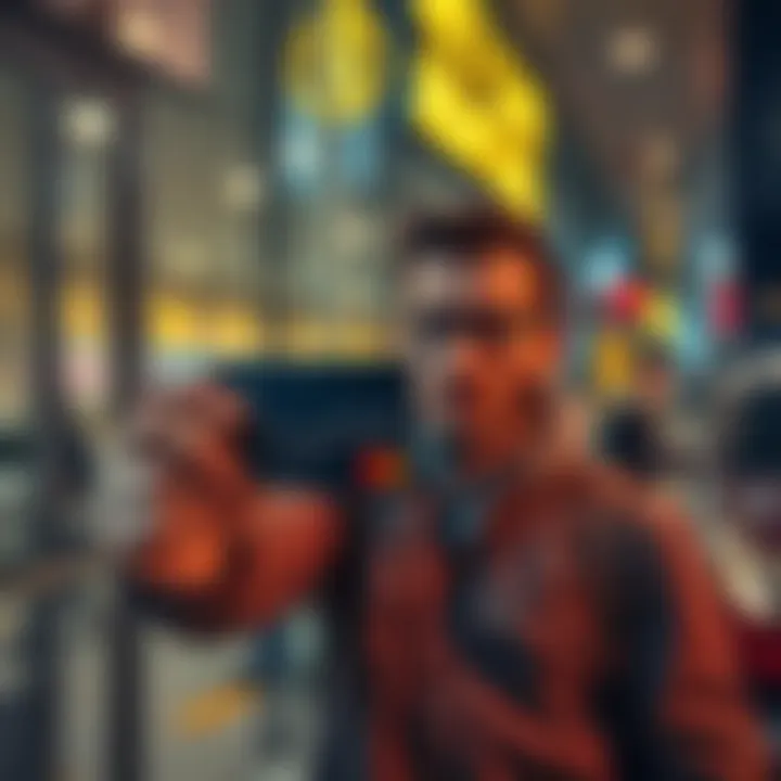 Metal Card at Car Rental A traveler holding a metal credit card outside a car rental location with a frustrated expression