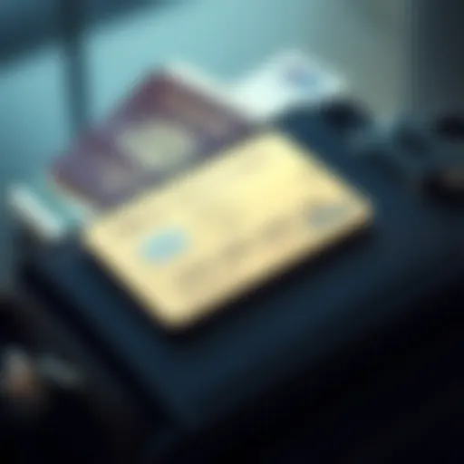 A sleek metal credit card placed on a travel bag, surrounded by travel essentials like a passport and plane ticket.