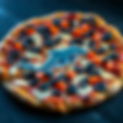 A Miami Dolphins-themed pizza with blue and orange toppings, perfect for game day.