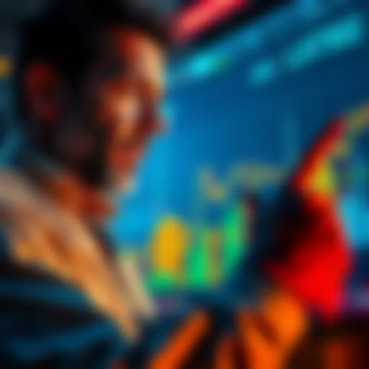 Michael Saylor seen analyzing Bitcoin trends, pointing at a graph showing potential increases in Bitcoin holdings.