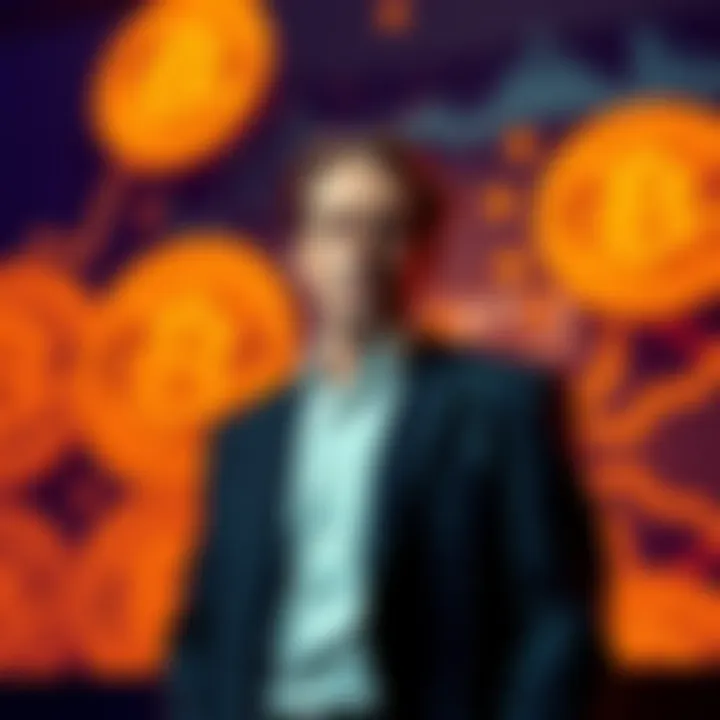 Michael Saylor stands with Bitcoin symbols in the background, reflecting on his recent $1.28 billion investment and the skepticism surrounding his cash reserves.