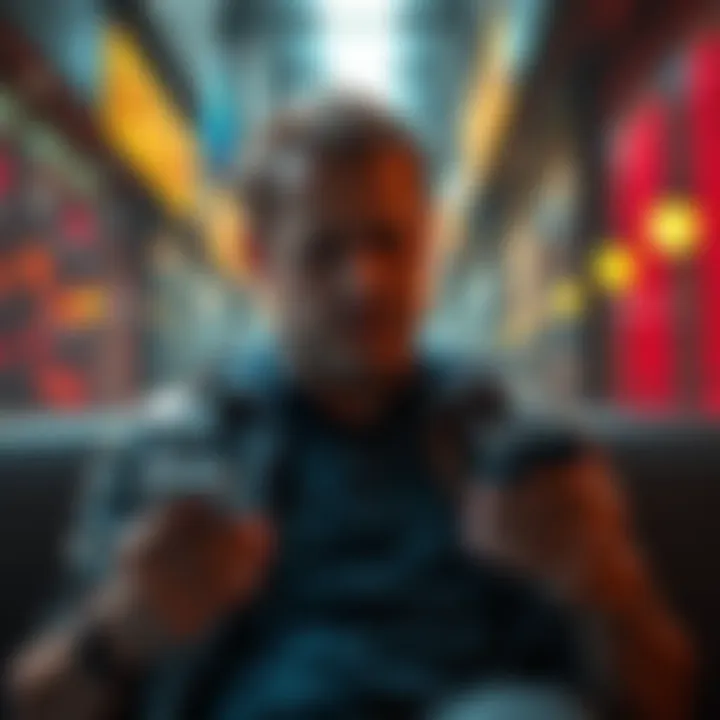 Michael Saylor looks concerned while checking Bitcoin prices on his phone, reflecting on recent losses in his investment.