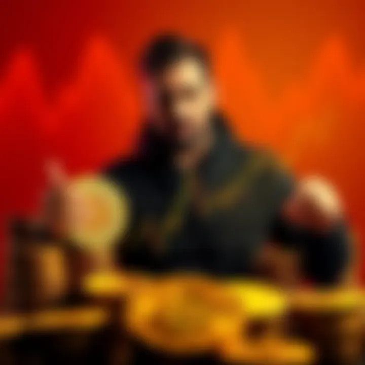 Michael Saylor announcing his increased Bitcoin purchases, showcasing a graph of rising Bitcoin values and stacks of coins around him.