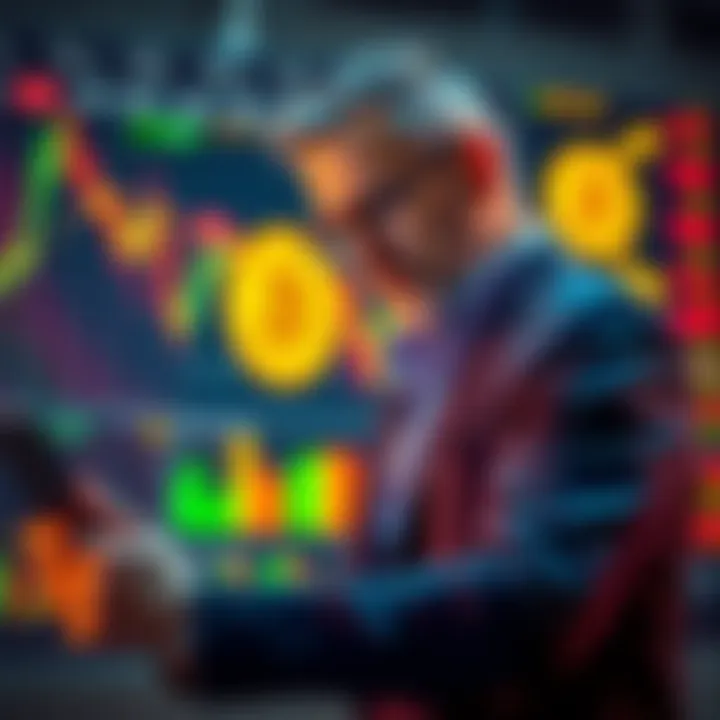 Michael Saylor Analyzing Bitcoin Trends Michael Saylor looking concerned while reviewing Bitcoin charts during a market crash