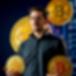 Michael Saylor standing with Bitcoin symbols Michael Saylor with Bitcoin logos, representing his influence on the cryptocurrency