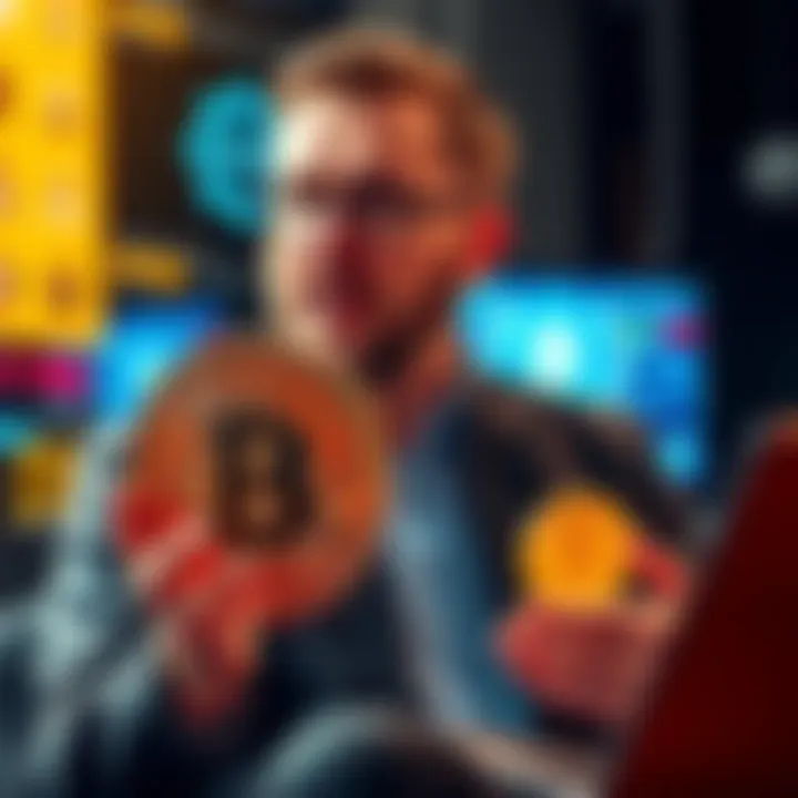 Michael Saylor with a Bitcoin logo, expressing his views on Bitcoin's value and trust in a tech-focused setting