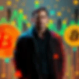 Michael Saylor standing next to Bitcoin symbols, highlighting the debate on cryptocurrency decentralization