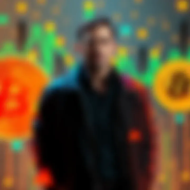 Michael Saylor with Bitcoin graphics Michael Saylor standing next to Bitcoin symbols, highlighting the debate on cryptocurrency decentralization