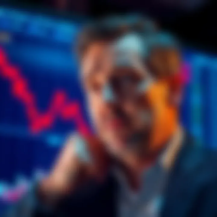 Michael Saylor looking concerned Michael Saylor showing concern while watching stock price chart with declining trend