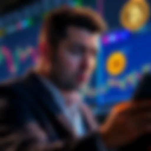 Michael Saylor looking concerned while reviewing Bitcoin market charts and financial reports, with Bitcoin symbols in the background.