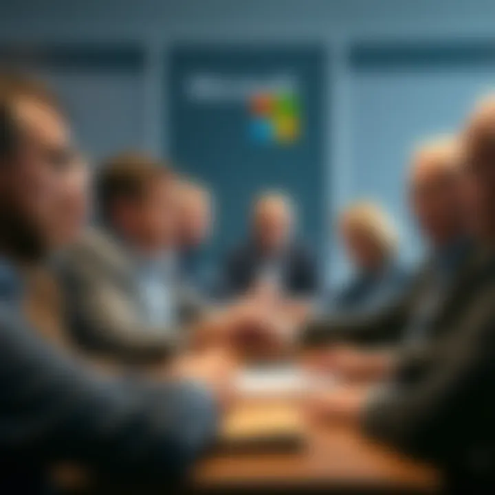A group of Microsoft shareholders in a meeting, discussing the decision to reject Bitcoin investment, with a focus on their determined expressions and documents on the table.