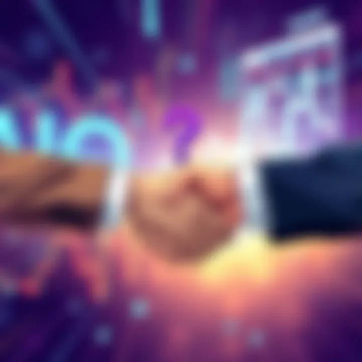Microstrategy and Yahoo Finance Connection Illustration showing a handshake between Microstrategy and Yahoo Finance with a question mark, symbolizing scrutiny of their partnership.