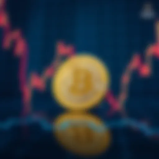 A graphic showing a Bitcoin symbol alongside a declining stock chart, representing MicroStrategy's financial pressure and potential BTC sale