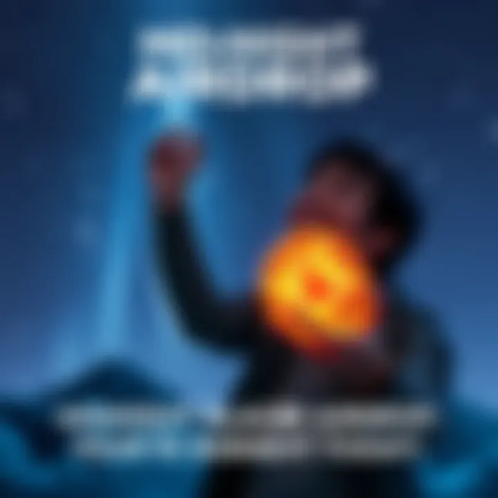 A person excitedly holding a glowing $NIGHT token with a backdrop of a starry sky