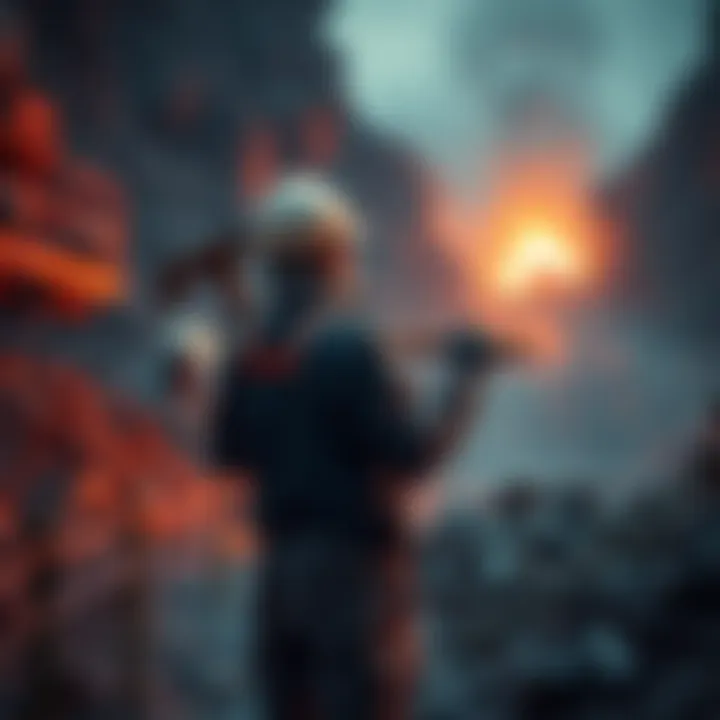 A miner holding a pickaxe looks back at a mining site with a worried expression, symbolizing their departure from Pi mining due to ongoing issues and delays.