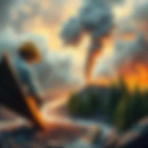 Mining Impact on Environment Illustration showing mining activities with trees being removed and pollution affecting the earth