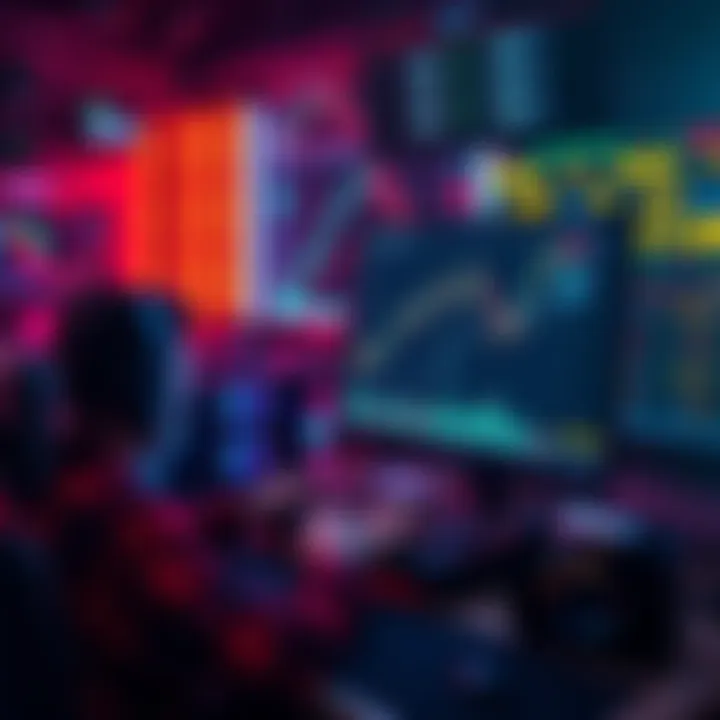 A person working on a computer with crypto mining software and a trading chart on the screen, illustrating the connection between mining and trading in cryptocurrency.