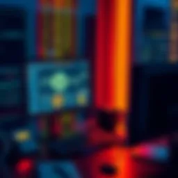 Mining BrowserCoin in a Web Browser A person sitting at a computer, mining BrowserCoin in their web browser, with blockchain graphics on the screen