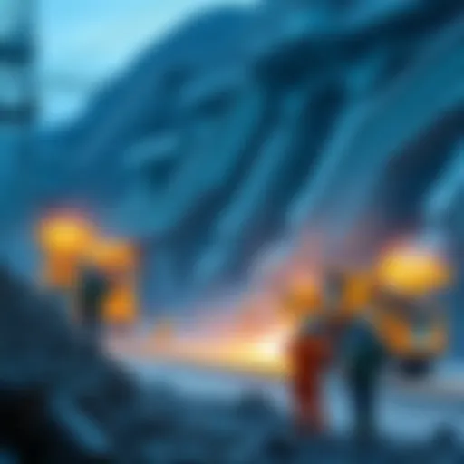 A modern mining site showing advanced machinery and technology in use, with workers overseeing operations and sustainable practices in action.