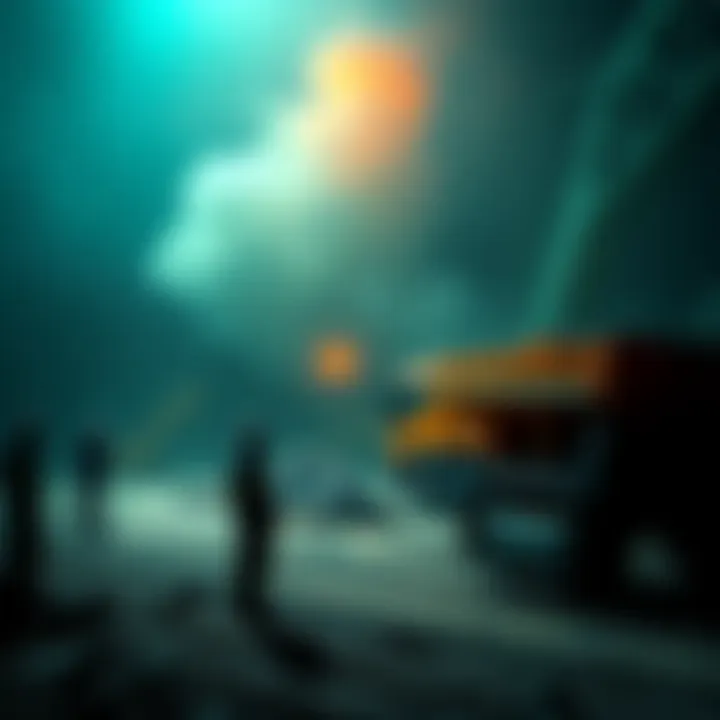 A mining site with idle equipment and workers assessing the challenges of the bear market.