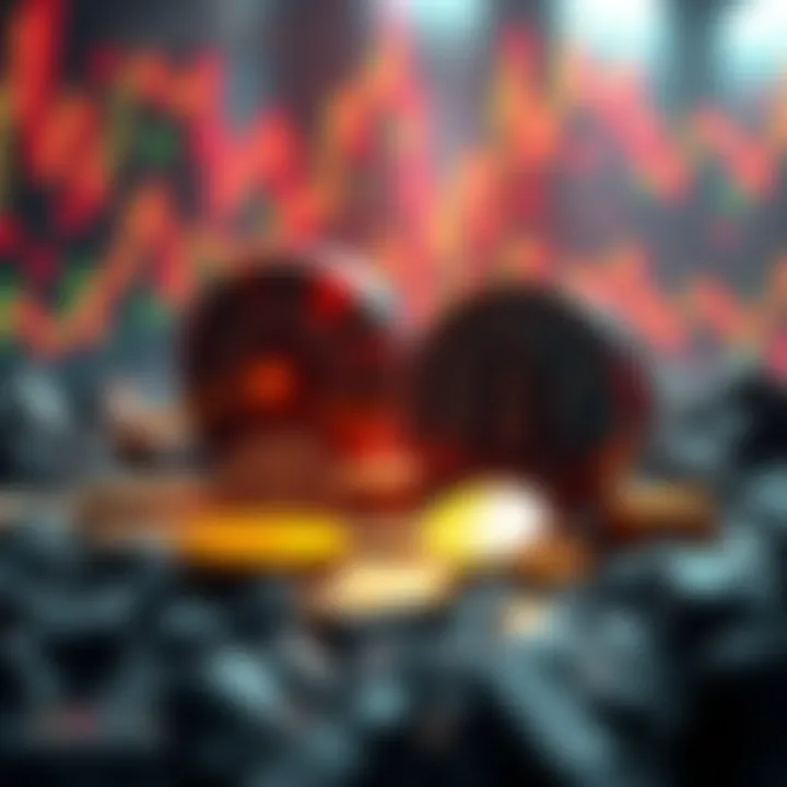 Emerging Mining Ventures for 2025 A futuristic representation of mining tokens and digital currencies with a backdrop of charts and graphs, symbolizing profit opportunities in mining markets.