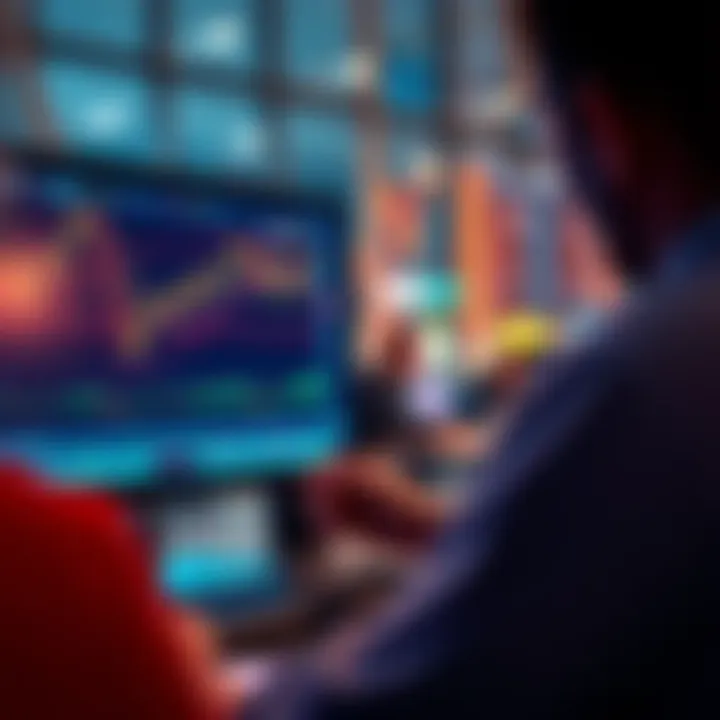 Mirror Trading Analysis A person looking at trading charts on a computer screen while discussing mirror trading strategies in a forum.