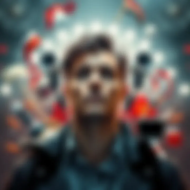 A portrait of a modern icon surrounded by symbols of fame and culture, reflecting his influence and legacy.