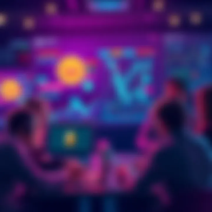 A group of people discussing cryptocurrency acquisition with a focus on Monero, featuring laptops and digital screens showing Monero logos and exchange platforms.