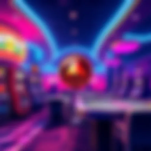 Illustration of a vibrant online casino with Monero logo, featuring slot machines and gaming tables, showcasing a fun gaming environment