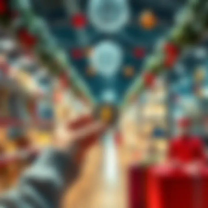 Monero for Holiday Shopping A shopper holding a Monero coin while browsing gifts in a festive store during the holiday season.