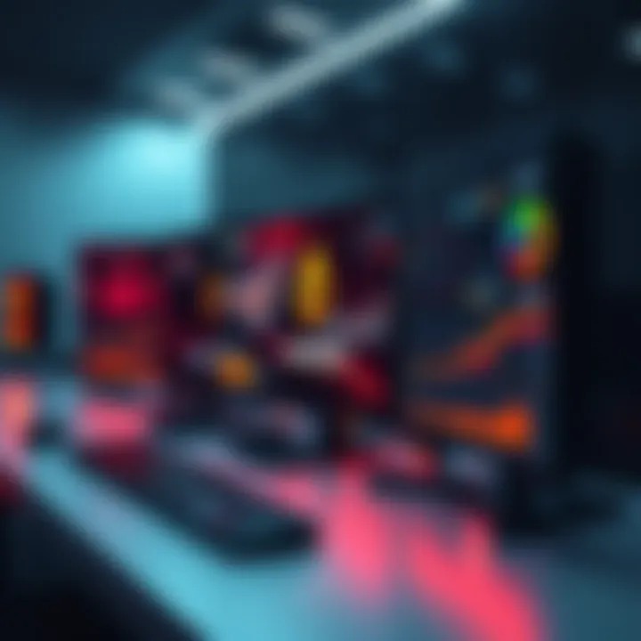 Embarking on the Monero Mining Adventure A sleek computer setup for Monero mining featuring multiple monitors and crypto-related graphics.