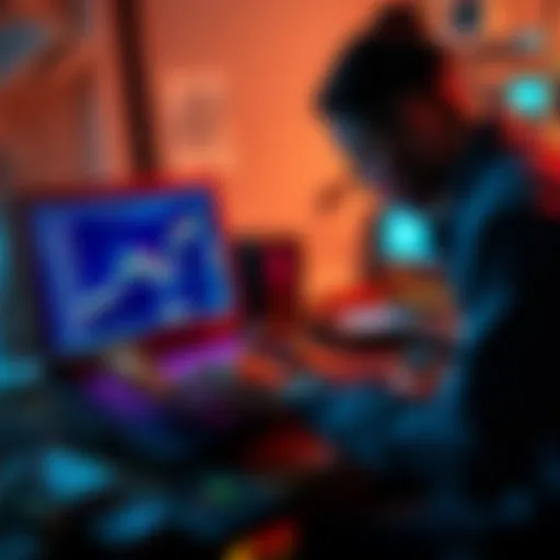 Monero mining on low-end hardware A person mining Monero using an old laptop and smartphone, showcasing low-end hardware setups for cryptocurrency mining.