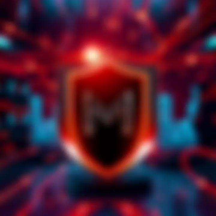 A digital representation of the Monero logo surrounded by a shield symbolizing security and privacy in finance.