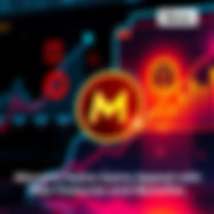 Monero logo highlighted with security symbols and graphs showing growth