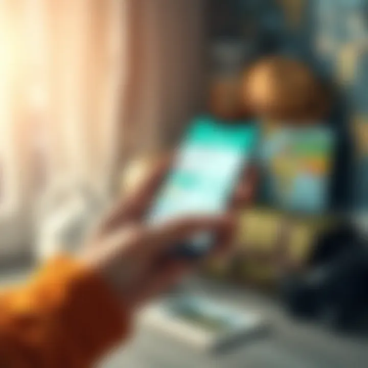 A person using a smartphone to transfer money to a Revolut account with travel-related items in the background.