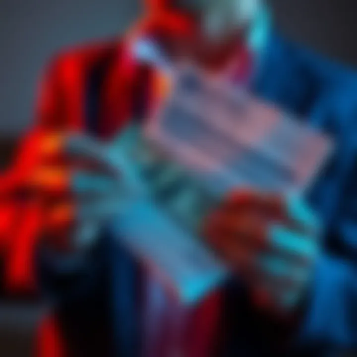 A person holding cash and a tax form, symbolizing the relationship between currency and taxation.