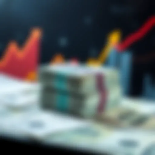 A stack of cash surrounded by rising graphs and inflation symbols, illustrating economic effects of money printing