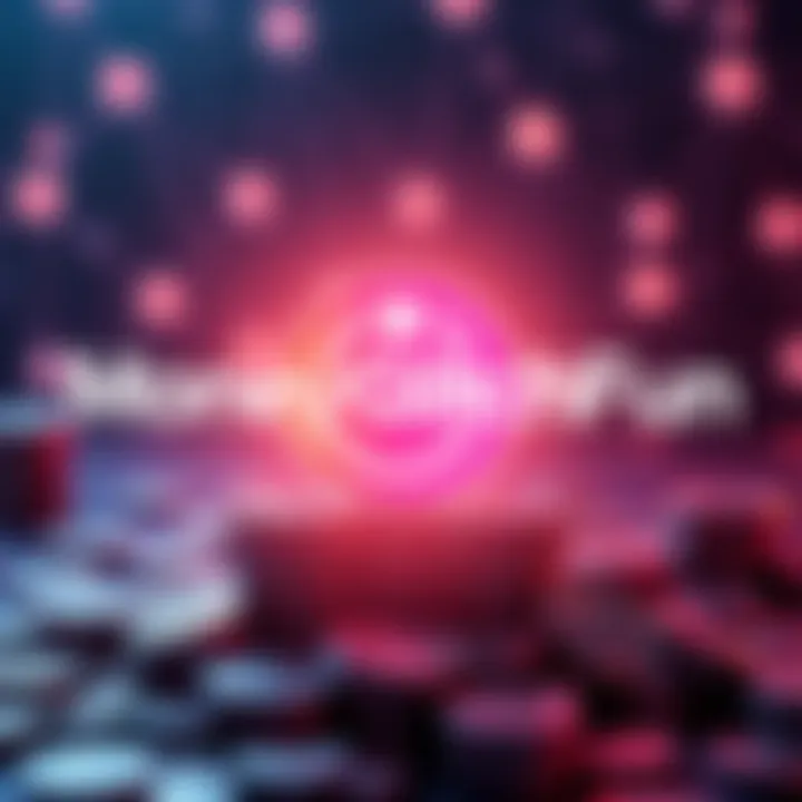 A graphic showing the MoneyGlitchFun logo with coins and a background of the Solana network, symbolizing its launch as a rewards token.