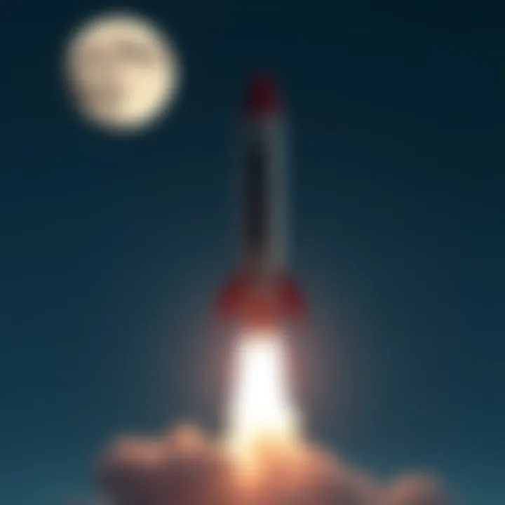 A rocket labeled Moon Express launching into the sky, symbolizing space travel to the moon.